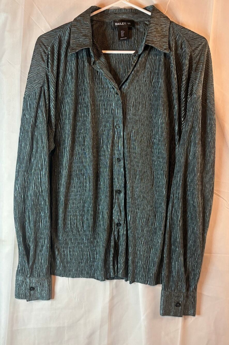 Bailey/44 Blue Gray Button Up Crinkle Gauze Blouse Size Small